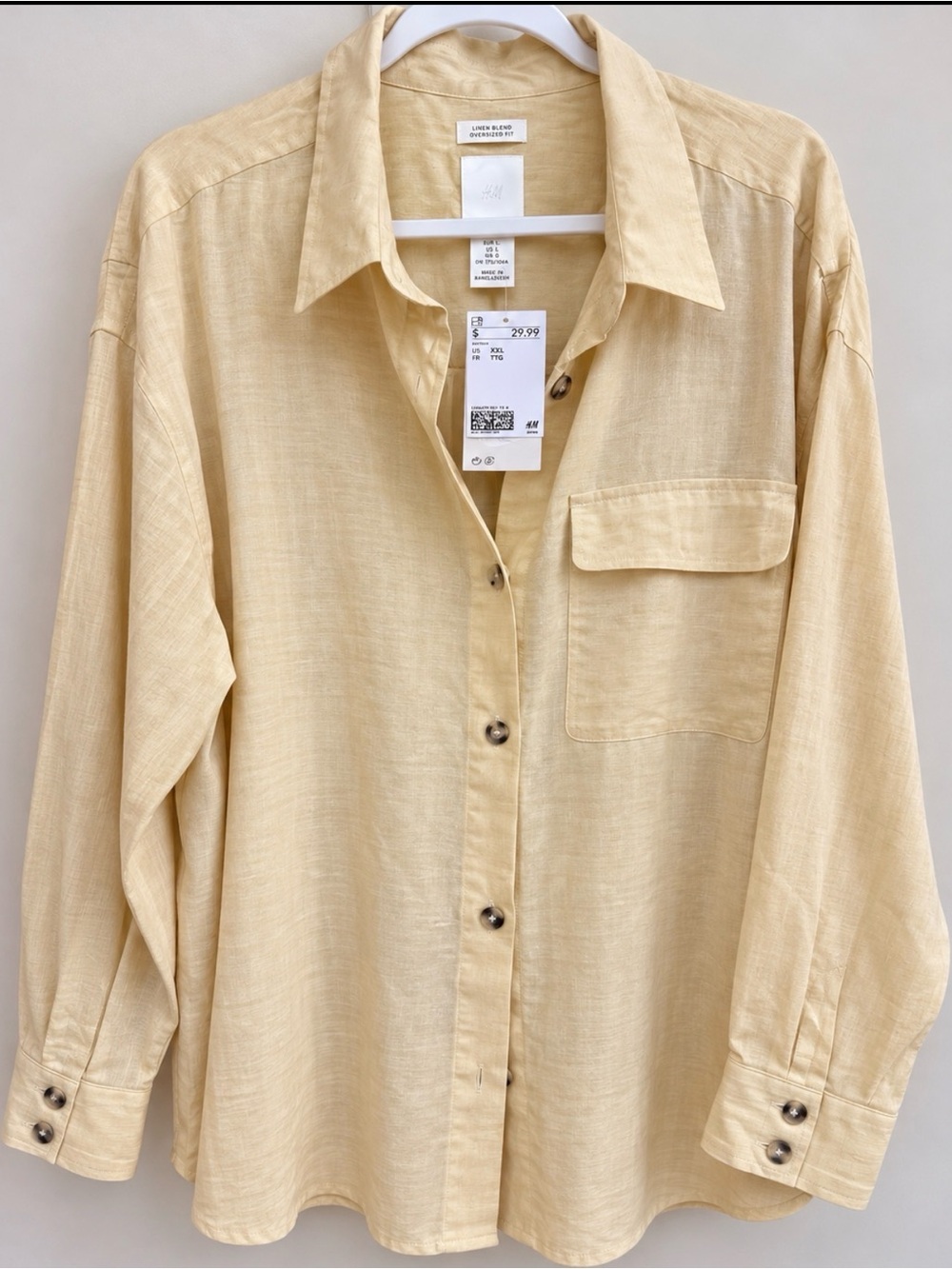 H&M Womens Long Sleeve Button-Up Shirt in Light Beige. Size XXL NWT